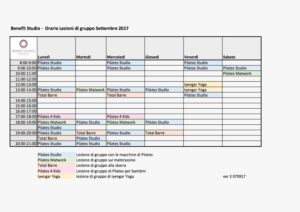 Benefit Studio Milano Pilates - Orario lezioni di gruppo settembre 2017